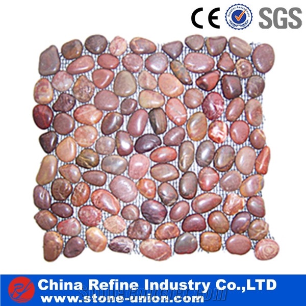 Light Red Pebble Tiles for Decoration,Grave Stone,Pebble Stone Mosaic Tile for Sale,Natural River Stone Mosaic for Wall Covering&Flooring