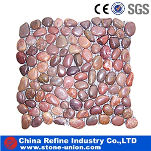 Light Red Pebble Tiles for Decoration,Grave Stone,Pebble Stone Mosaic Tile for Sale,Natural River Stone Mosaic for Wall Covering&Flooring