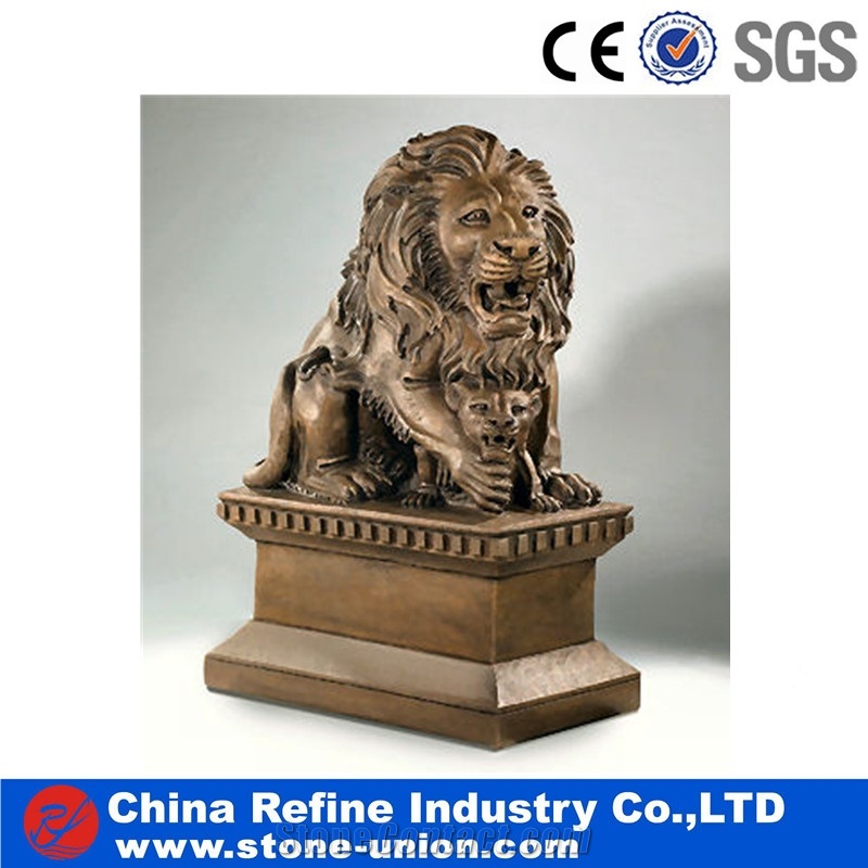 Lion Statue from China for Decoration, China Brown Marble Bronze Lion Sculpture,Handcarved Animal Sculptures,Handcarved Garden Statues,Sitting Lion