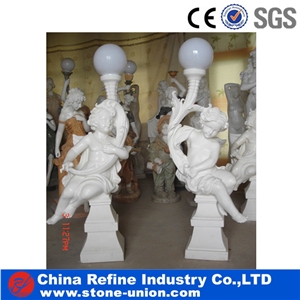 Little Boy Sculpture with Lights for Outdoor Decoration,Home Decoration Marble Angel with Lamp Statue,Marble Light Figure Statue,Light Lady Statues