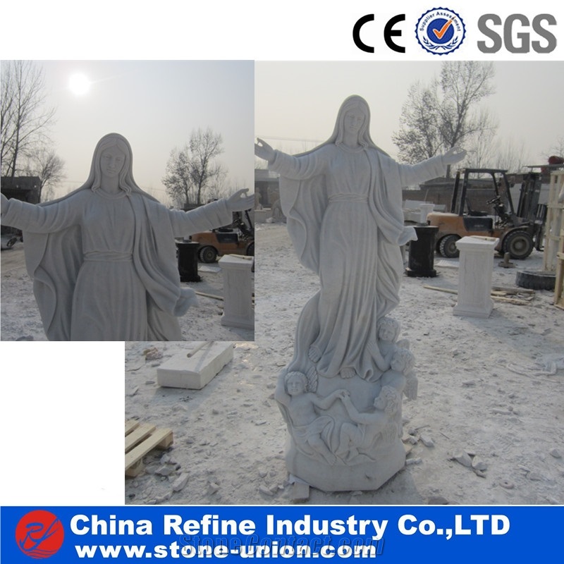 Maria White Marble Statue Exporter, Marble Carving for Church, Religious Statues,European Style White Marble Maria Hand Carved Sculpture