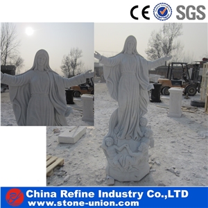 Maria White Marble Statue Exporter, Marble Carving for Church, Religious Statues,European Style White Marble Maria Hand Carved Sculpture
