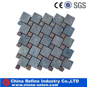 Multicolor China Slate Paving Mosaic Stone, Wall Cladding Mosaic Tiles,Slate Mosaic Pattern Floor Tiles
