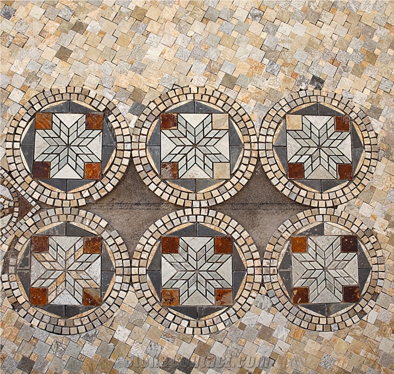 Multicolor China Slate Paving Mosaic Stone, Wall Cladding Mosaic Tiles,Slate Mosaic Pattern Floor Tiles