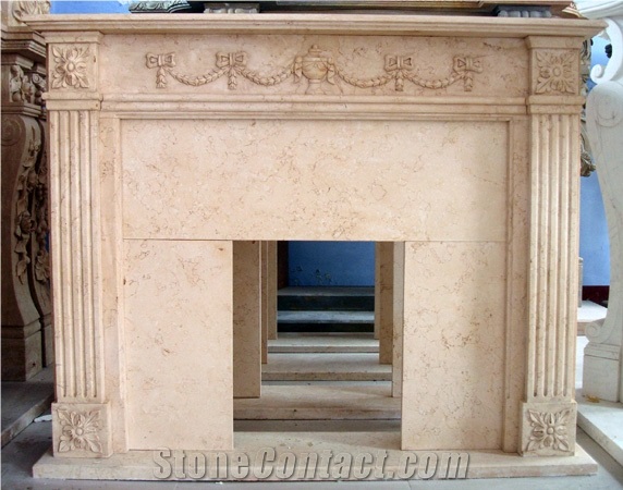 Hand Carved White Marble French Fireplace Surround