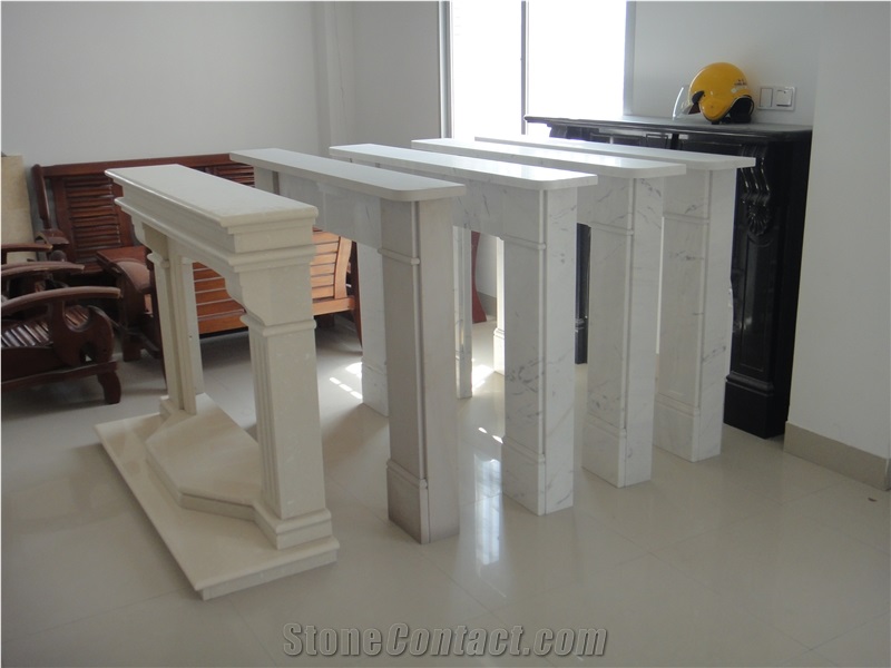 Hand Carved White Marble French Fireplace Surround