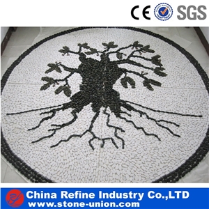 Natural Pebble Mosaic Indellion , Mixed Polished Pebbles, High Polished Black and White Pebble