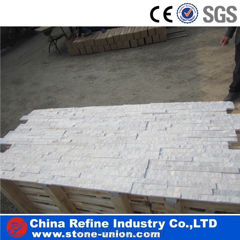 Natural Pure White Stone Veneer, Cultured Stone,White Quartzite Ledger Stone Wall Panels,White Color Ledgestone