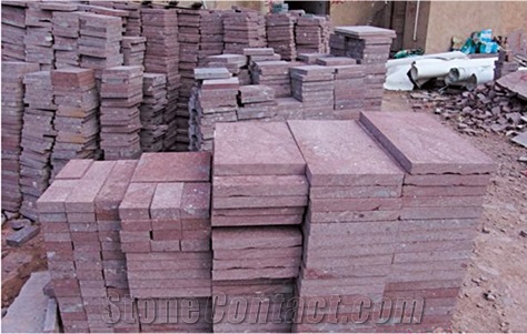 Natural Split 4 Edges Chinese Red Porphyry Cube Stone & Paver, Granite Paving Stone, Driveway Paving Cube Stone
