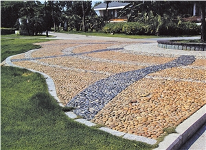 Natural Yellow Pebble Stone, China River Stone, Yellow Natural Driveway Stone, Cobbles Wholesale