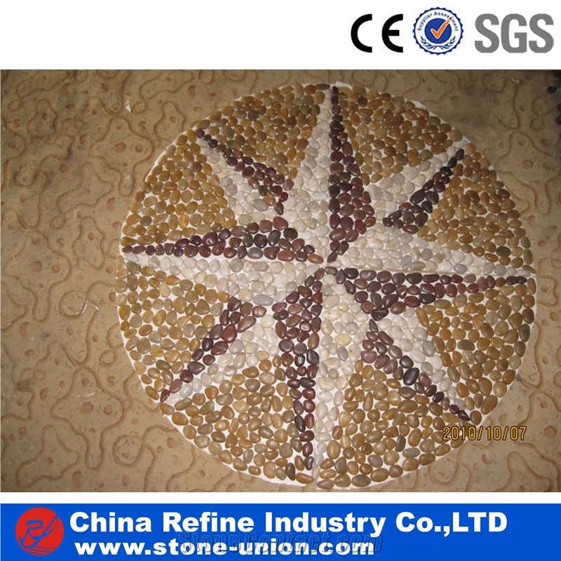 Pebbles Pattern Wholesale , 3-5cm Natural Pebble Medallions,Pebble Mosaic Medallions,Pebble Mosaic Medallions,Pebble Stone on Mesh