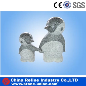 Penguin Hand in Hand Sculpture Animal Sculptures,Handcarved Animal Sculptures,Handcarved Garden Statues,Grey Granite Animal Sculpture