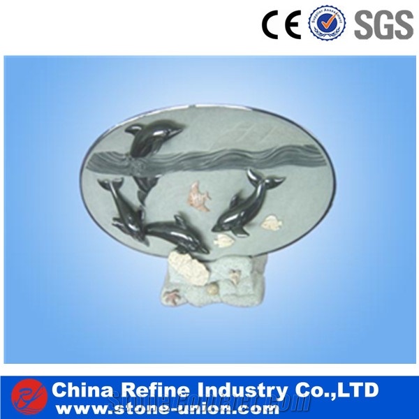 Round Shape Swimming Dolphin Sculpture Home Decoration Product,Interior Design,Dolphin Stone Sculptures for Garden Decoration,Animal Stone Carvings