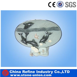 Round Shape Swimming Dolphin Sculpture Home Decoration Product,Interior Design,Dolphin Stone Sculptures for Garden Decoration,Animal Stone Carvings