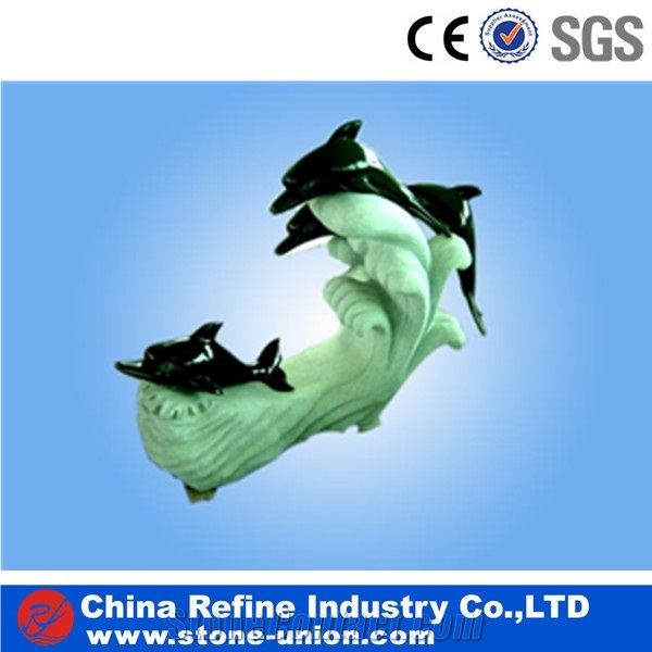 Round Shape Swimming Dolphin Sculpture Home Decoration Product,Interior Design,Dolphin Stone Sculptures for Garden Decoration,Animal Stone Carvings