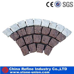 Sidewalk Stone,Fan Cobble,Paver on Mesh,Flamed Granite Yard Pavers, Natural Split Paver on Mesh, Granite Stone Cobblestone for Landscaping