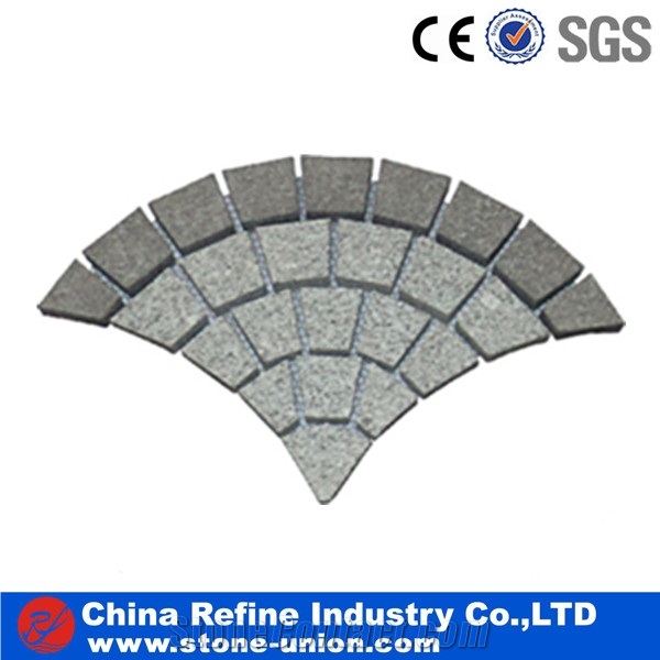 Sidewalk Stone,Fan Cobble,Paver on Mesh,Flamed Granite Yard Pavers, Natural Split Paver on Mesh, Granite Stone Cobblestone for Landscaping
