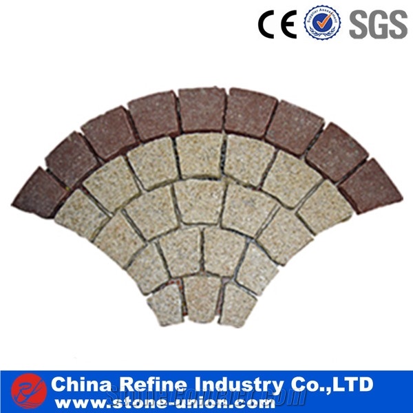 Sidewalk Stone,Fan Cobble,Paver on Mesh,Flamed Granite Yard Pavers, Natural Split Paver on Mesh, Granite Stone Cobblestone for Landscaping