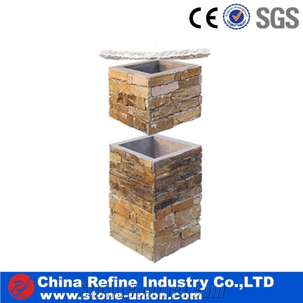 Slate Culture Stone Gate Post Cheap,Cement Slate Pillars Column, Fence Stone Pillars Surrounds Slate Panels Stone Show Panel with Bread