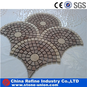 Small Granite Stone Flooring Paving Pattern, Popular Granite Stone for Sale, Natural Split Paver on Mesh, Cobblestone for Landscaping and Garden