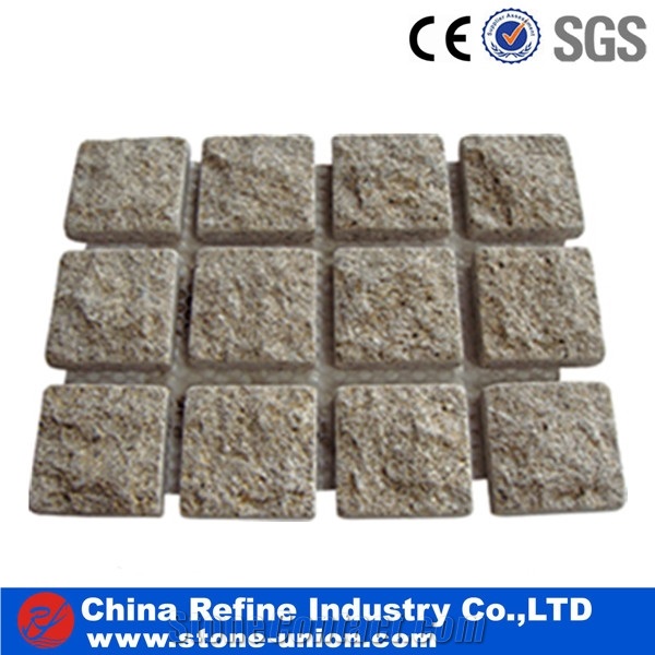 Square Shape Granite Pavers on Mesh Cheap, Granite Paving Stone & Wall Pannel for Sale