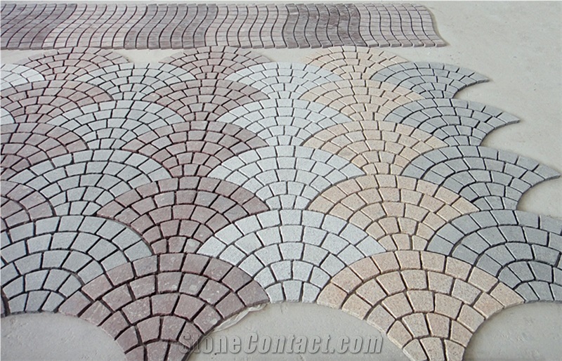 Square Shape Granite Pavers on Mesh Cheap, Granite Paving Stone & Wall Pannel for Sale