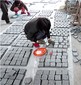 Square Shape Granite Pavers on Mesh Cheap, Granite Paving Stone & Wall Pannel for Sale