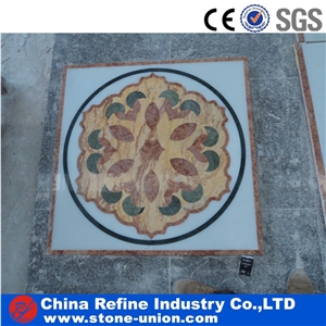 White and Black Marble Medallion Polished Surface,Water Jet Medallions Inlay Flooring Tiles, Customized White Bottom Marble Flooring Paving Tiles