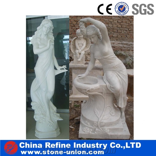 White Large Marble Woman with Cute Boy Statue , White Marble Human Statue & Carving & Handcraft Marble Sculpture