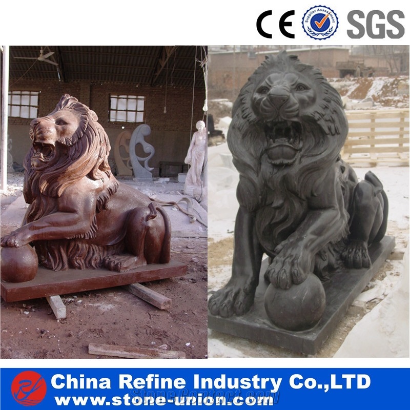 White Marble Carving Statue for Garden, Decorative White Marble Lion Sculpture,Handcarved Animal Sculptures,Handcarved Garden Statues,Animal Sculpture
