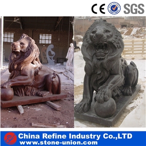 White Marble Carving Statue for Garden, Decorative White Marble Lion Sculpture,Handcarved Animal Sculptures,Handcarved Garden Statues,Animal Sculpture