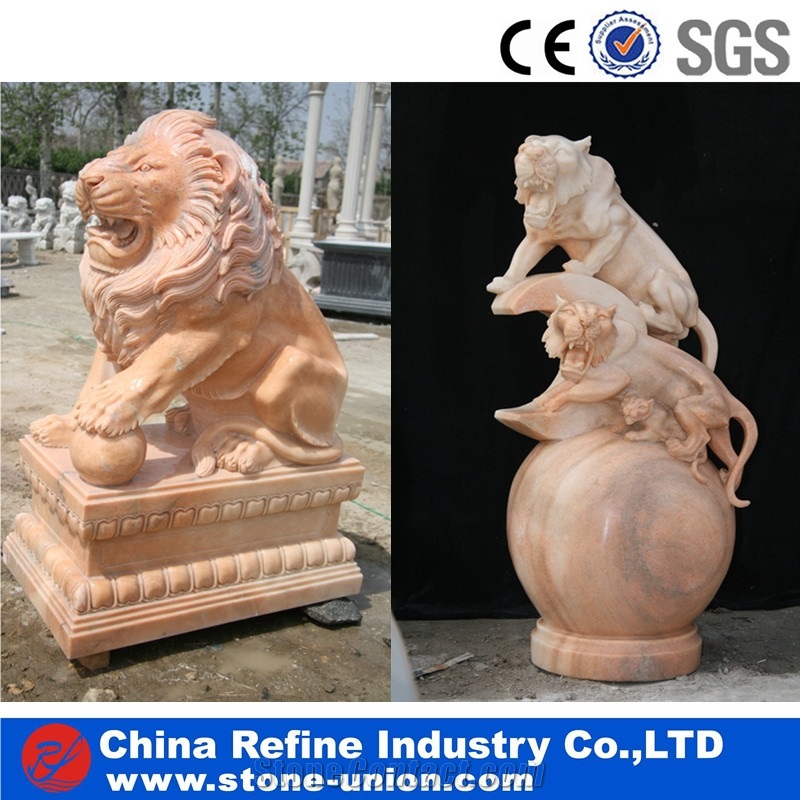 White Marble Carving Statue for Garden, Decorative White Marble Lion Sculpture,Handcarved Animal Sculptures,Handcarved Garden Statues,Animal Sculpture
