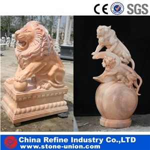 White Marble Carving Statue for Garden, Decorative White Marble Lion Sculpture,Handcarved Animal Sculptures,Handcarved Garden Statues,Animal Sculpture