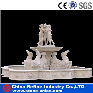 White Marble Fountain with Human Statue , Big Fountain Garden Decoration,Handcarved Exterior Fountains for Garden Decoration& Large Garden Fountain
