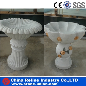 White Marble Garden Flower Pot , Carving Flower Planter Pots Exporter , White Marble Flower Stand Planters & Landscpaing Decoration & Planter Pot