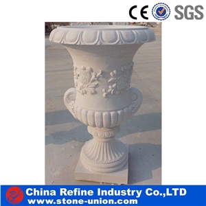 White Marble Garden Flower Stand Planter, Garden Decoration,Carved Flower Pot,Flower Stand,Exterior Flower Vase for Garden