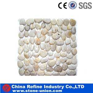 White Pebble on Mesh White Polished Pebble,Flat Pebble Mosaic in Mesh,Black Pebble Mosaic,Pebble Mosaic for Bathroom&Kitchen,Interior Decoration