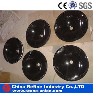White Stripe in Black Marble Bathroom Basin ,Black Round Sinks Marble Sinks,Vessel Sinks,Bathroom Sinks,Wash Basins,Round Sinks,Round Basins