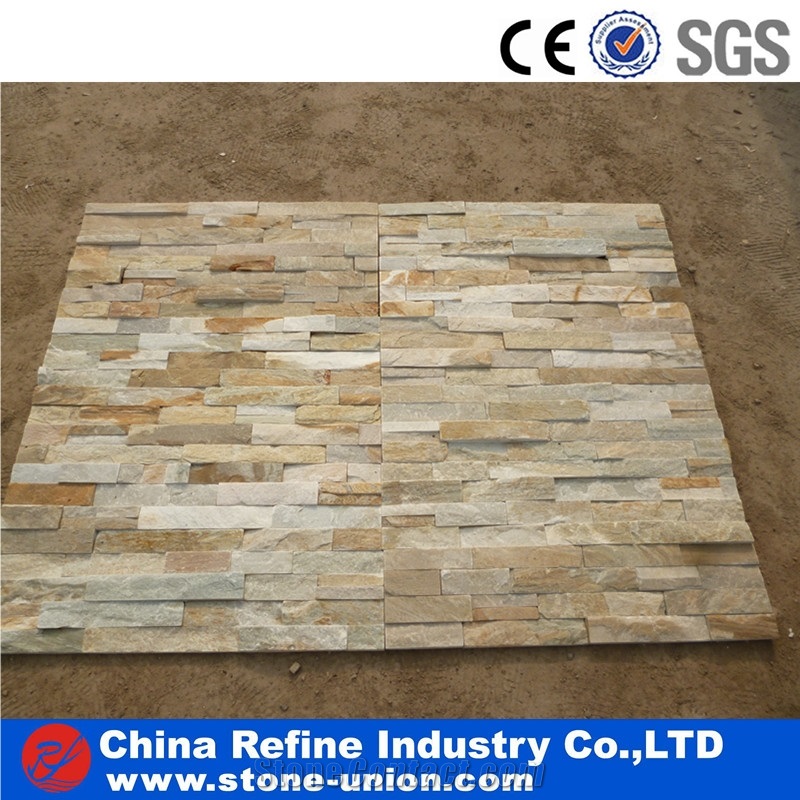 Yellow Beige Slate Culture Stone Strip Tiles ,Chinese Characteristic Wall Stone,China Rusty Slate Wall Cladding, Stacked Stone Veneer
