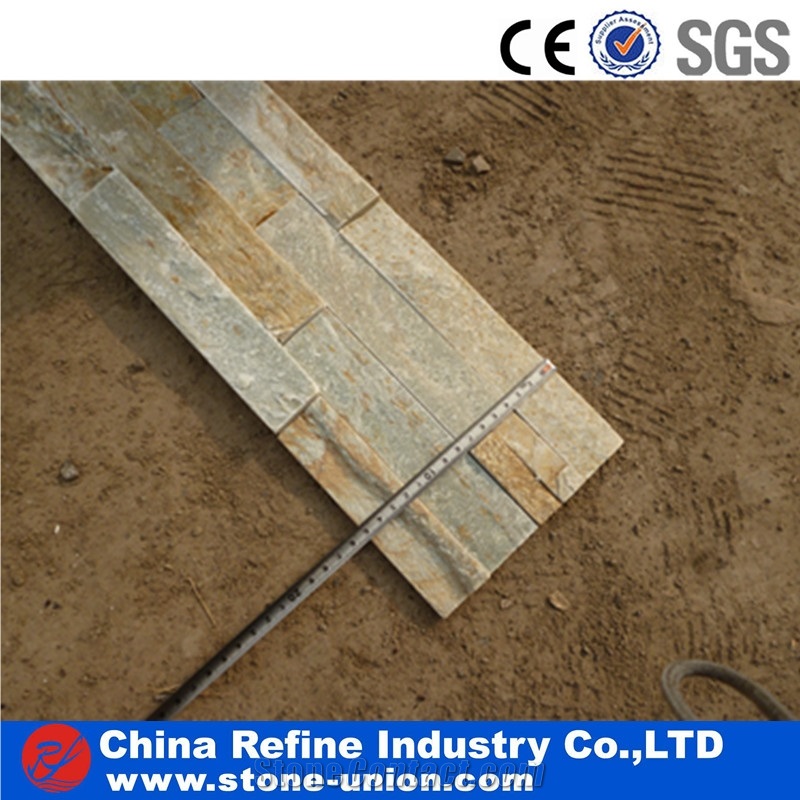 Yellow Beige Slate Culture Stone Strip Tiles ,Chinese Characteristic Wall Stone,China Rusty Slate Wall Cladding, Stacked Stone Veneer