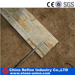 Yellow Beige Slate Culture Stone Strip Tiles ,Chinese Characteristic Wall Stone,China Rusty Slate Wall Cladding, Stacked Stone Veneer
