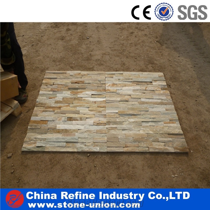 Yellow Beige Slate Culture Stone Strip Tiles ,Chinese Characteristic Wall Stone,China Rusty Slate Wall Cladding, Stacked Stone Veneer