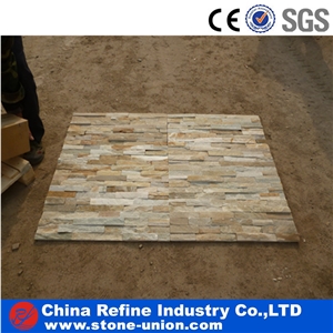 Yellow Beige Slate Culture Stone Strip Tiles ,Chinese Characteristic Wall Stone,China Rusty Slate Wall Cladding, Stacked Stone Veneer