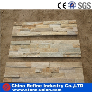 Yellow Beige Slate Culture Stone Strip Tiles ,Chinese Characteristic Wall Stone,China Rusty Slate Wall Cladding, Stacked Stone Veneer