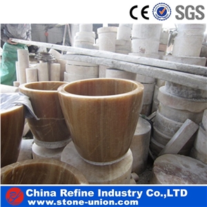 Yellow Onyx Bucket, Rosin Jade Stone Bucket, Top Quanlity Onyx,Barrels, Garden/Park Decor, Ornament,Exterior & Outdoors Stones,Landscaing Stone