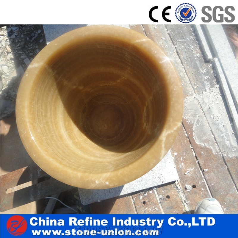 Yellow Onyx Bucket, Rosin Jade Stone Bucket, Top Quanlity Onyx,Barrels, Garden/Park Decor, Ornament,Exterior & Outdoors Stones,Landscaing Stone