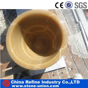 Yellow Onyx Bucket, Rosin Jade Stone Bucket, Top Quanlity Onyx,Barrels, Garden/Park Decor, Ornament,Exterior & Outdoors Stones,Landscaing Stone