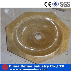 Yellow Wooden Grain Basin , Beautiful Sinks,Bathroom Wash Bowls Round Sinks & Basins,Factory Nature Stone Sinks, Manufactured Cheap Square Wash Basins