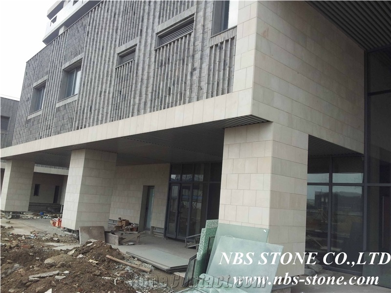 Chinese White Limestone Project,China Cream Bello Limestone Wall Tiles