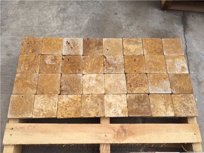 Gold Travertine Tumbled Floor Tiles, Yellow Travertine Floor Covering Tiles